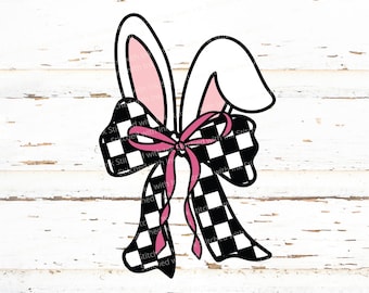 Bunny ears and bows, Checkered bunny PNG, Retro Easter Bunny Coquette, Easter Bunny Svg, Happy Easter svg,Pink Easter Bow,Girls Easter shirt