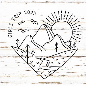 Svg de voyage entre filles, week-end de filles png, clipart montagne, coeur png, chemise soleil, svg aventure, randonnée svg, chemise de célibataire, vacances