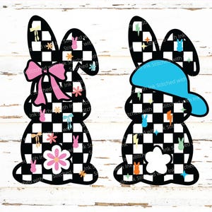 Karierter Hase PNG, Retro Osterhase Kokette, Ostern PNG, Osterhase zware svg, Hasenohren und Bögen, Mädchen-Ostern-Shirt, Kaninchen Clipart