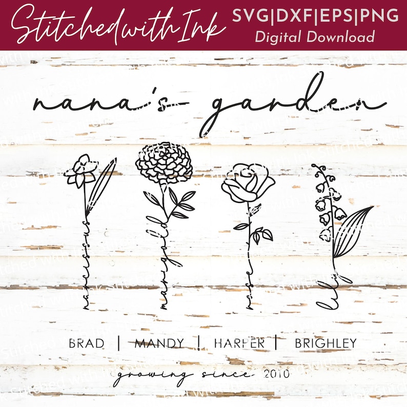 Nana SVG Birth Month Flower SVG Nanas Garden Sign Mothers Etsy