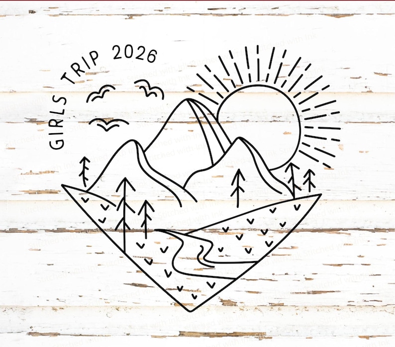 Girls trip svg, Girls weekend png, mountain clipart, heart png, sunshine shirt, adventure svg, hiking trip svg, bachelorette shirt, vacay image 1