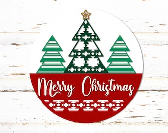 Colgador de puerta navideño SVG, Árbol de Navidad SVG, Letrero navideño para puerta SVG, Archivos cortados con láser, Letrero de bienvenida navideño, Glowforge Cricut