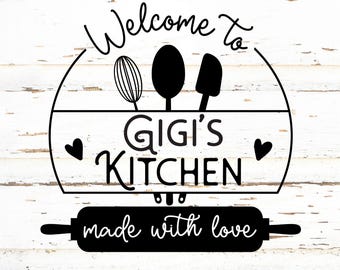 Gigi's Kitchen SVG, Grandmas Kitchen SVG, Kitchen Svg, Baking Svg, split Monogram Svg, Nana Svg, Kitchen Sign Svg, cutting board Svg, Png