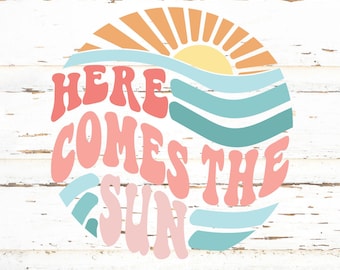 Ecco che arriva il sole SVG, Retro Svg, Sunshine Svg, Sun Svg, Ecco che arriva il sole Png, Sunshine Png, Summertime Svg, Retro Font, Summer Svg