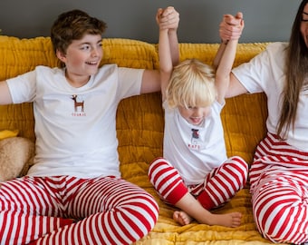 Children's Personalised Embroidered Christmas Stripe Pyjama Set