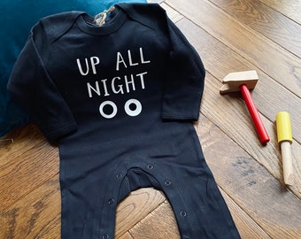 Up All Night Slogan Baby Romper Suit