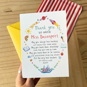 Tarjeta personalizada de agradecimiento para el maestro: tarjeta para asistente de enseñanza con un gran corazón