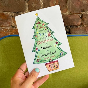 Op je allereerste kerstkaart voor grootouders, opa en opa: boomontwerp