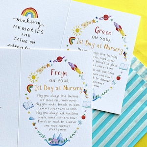 Tarjeta personalizada de primer día en la guardería: tarjeta de felicitación con nombre personalizado
