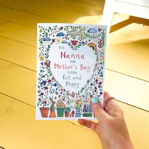 Biglietto illustrato personalizzato "Giardino per nonna, nonna e nonna" per la festa della mamma