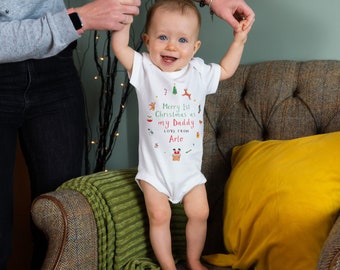 Personalised Happy First Christmas As My Daddy Organic Baby Grow Vest