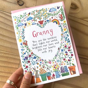Biglietto d'auguri personalizzato illustrato Sunshine Garden To Nanna Gran Grandma On Mothers Day