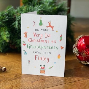 Personalisierte Baby sehr 1. Weihnachten als Großeltern Karte - Benutzerdefinierte Name Grußkarte