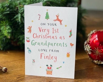 Carte personnalisée bébé 1er Noël comme grands-parents