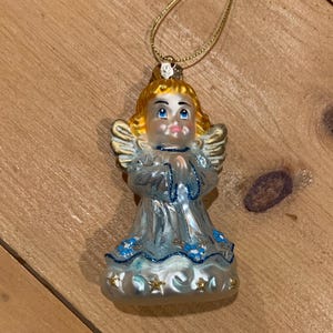 Mundgeblasene Glas blauer Engel Weihnachtsschmuck