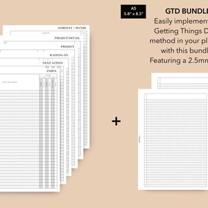 A5 Getting Things Done Printable Planner Inserts,  GTD Method Insert Bundle, Getting Things Done 2023 Planner, GTD by David Allen