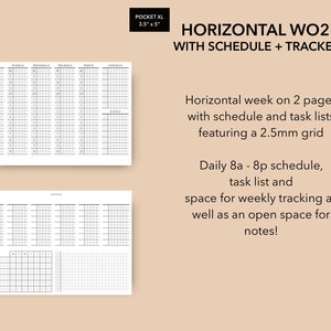 Pocket Plus Horizontal Weekly with Schedule and Tracker 2.5mm Grid, Weekly Planner Insert, Pocket XL Inserts, Pocket Plus Inserts, WO2P