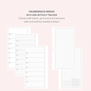 Personal Size Simple Hobonichi Weeks Printable Insert Fauxbonichi Weeks LV MM Agenda WO2P Grid Lined Blank Insert With and Without Tracker