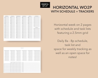 Pocket Plus Horizontal Weekly with Schedule and Tracker 2.5mm Grid, Weekly Planner Insert, Pocket XL Inserts, Pocket Plus Inserts, WO2P