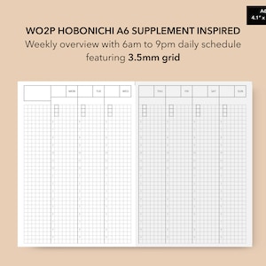 A6 Hobonichi Inspired Weekly Supplement Weekly 3.5mm Grid, Weekly Planner Pages, Week on 2 Pages Insert, Printable Insert PDF