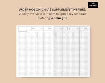 A6 Hobonichi Inspired Weekly Supplement Weekly 3.5mm Grid, Weekly Planner Pages, Week on 2 Pages Insert, Printable Insert PDF