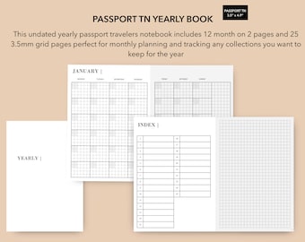 Passport TN Yearly Planner, Undated Monthly Insert (Digital Download)