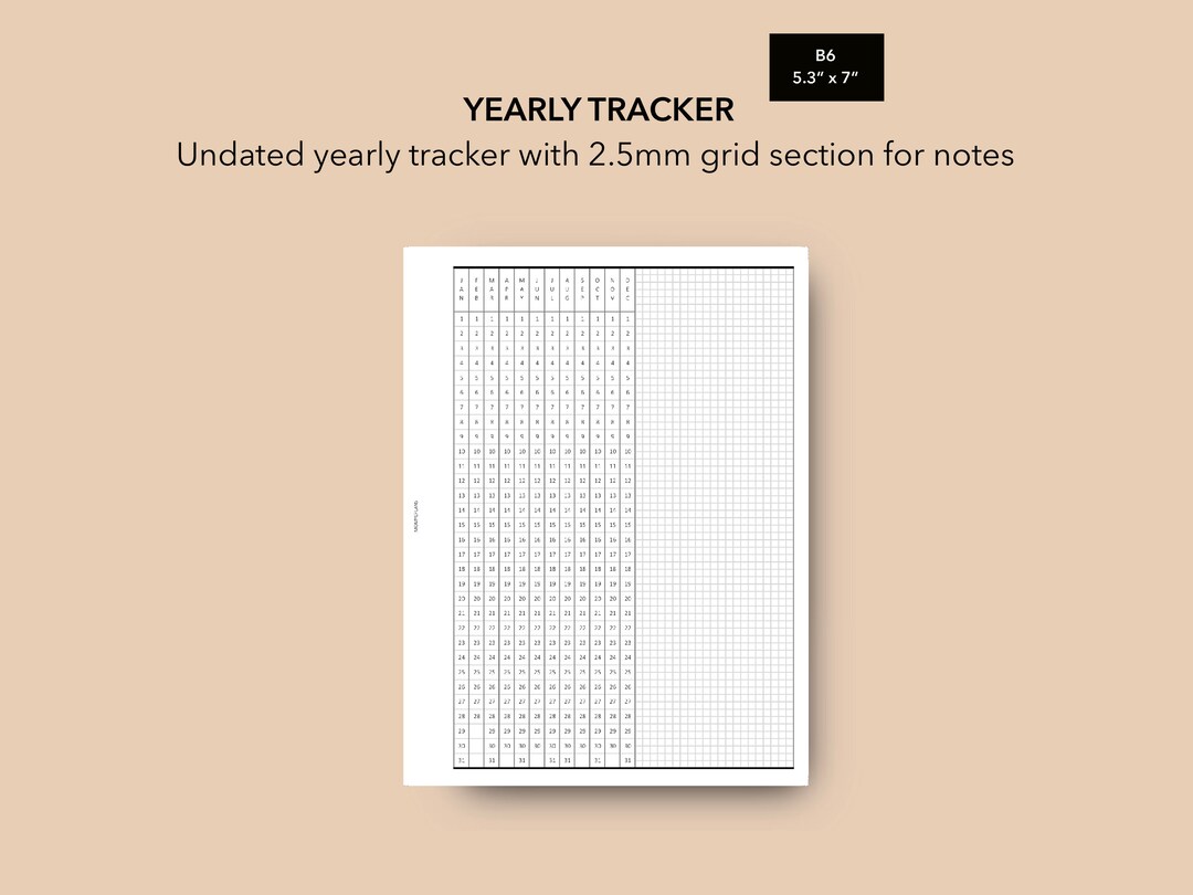 B6 Yearly Tracker, Printable B6 Planner Inserts, Undated Yearly Tracker ...