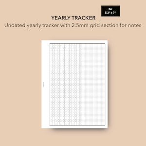 B6 Yearly Tracker, Printable B6 Planner Inserts, Undated Yearly Tracker with Notes