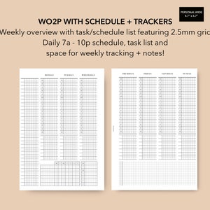 Personal Wide Weekly with Schedule and Tracker 2.5mm Grid, Weekly Planner Insert, PW WO2P, Printable Insert PDF