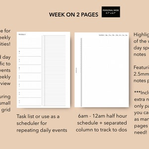 Personal Wide Weekly Planner Insert, Printable Undated Dot Grid Weekly ...