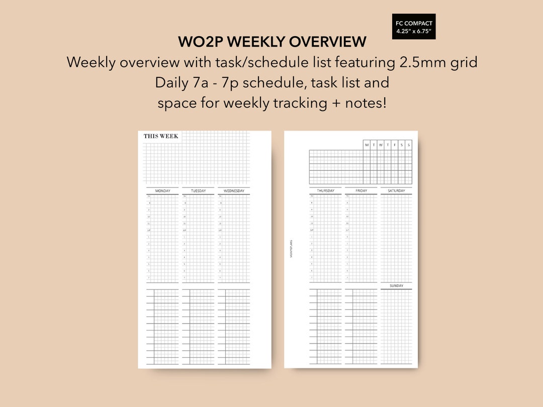 FC Compact Weekly Overview Insert With Trackers, WO2P With Schedule, to ...