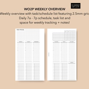 Inserção de visão geral semanal compacta do FC com rastreadores, WO2P com programação, listas de tarefas e rastreadores, inserção semanal compacta de Franklin Covey