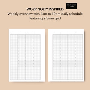 Personal Wide Nolty Inspired Weekly 2.5mm Grid, Weekly Planner Pages, Week on 2 Pages Insert, Weekly Schedule, PW WO2P, Printable Insert PDF