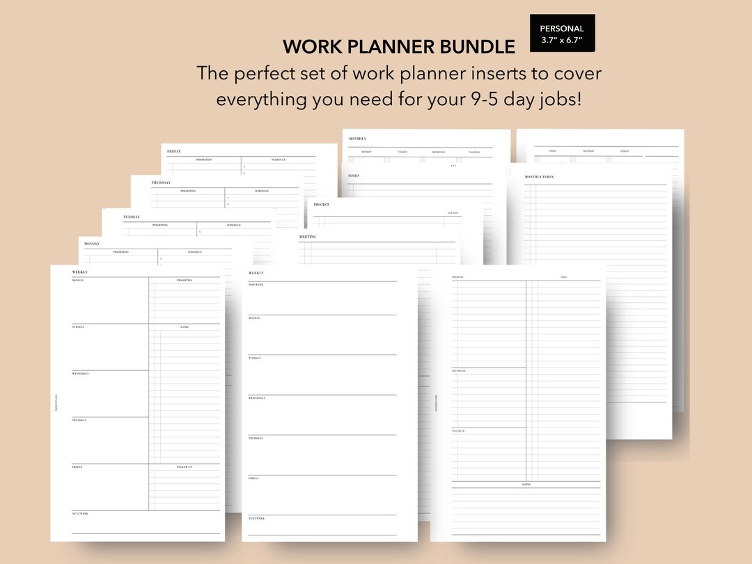 Personal Work Planner Inserts Bundle | Productivity Templates (digital ...