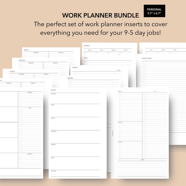 Personal Work Planner Bundle | Work Planner Inserts, Filofax Personal Planner Inserts, Louis Vuitton MM Agenda Inserts