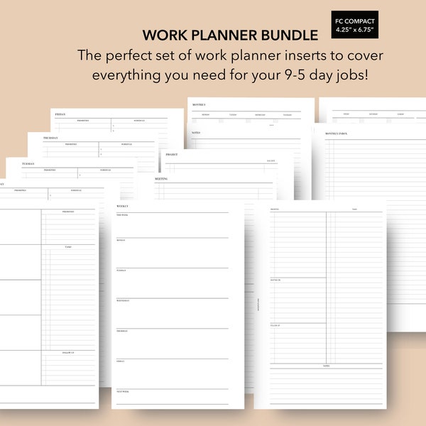 Franklin Covey Compact Work Planner Bundle | FC Compact Work Planner Inserts, Project Planner Inserts, Meeting Planner Inserts