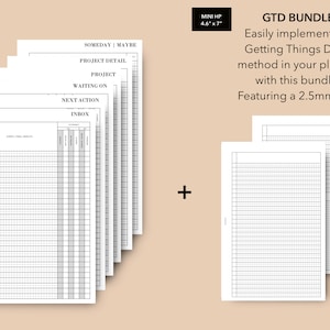 Mini HP NO GRID Getting Things Done Printable Planner Inserts, Mini Happy Planner Inserts, Getting Things Done Inserts David Allen