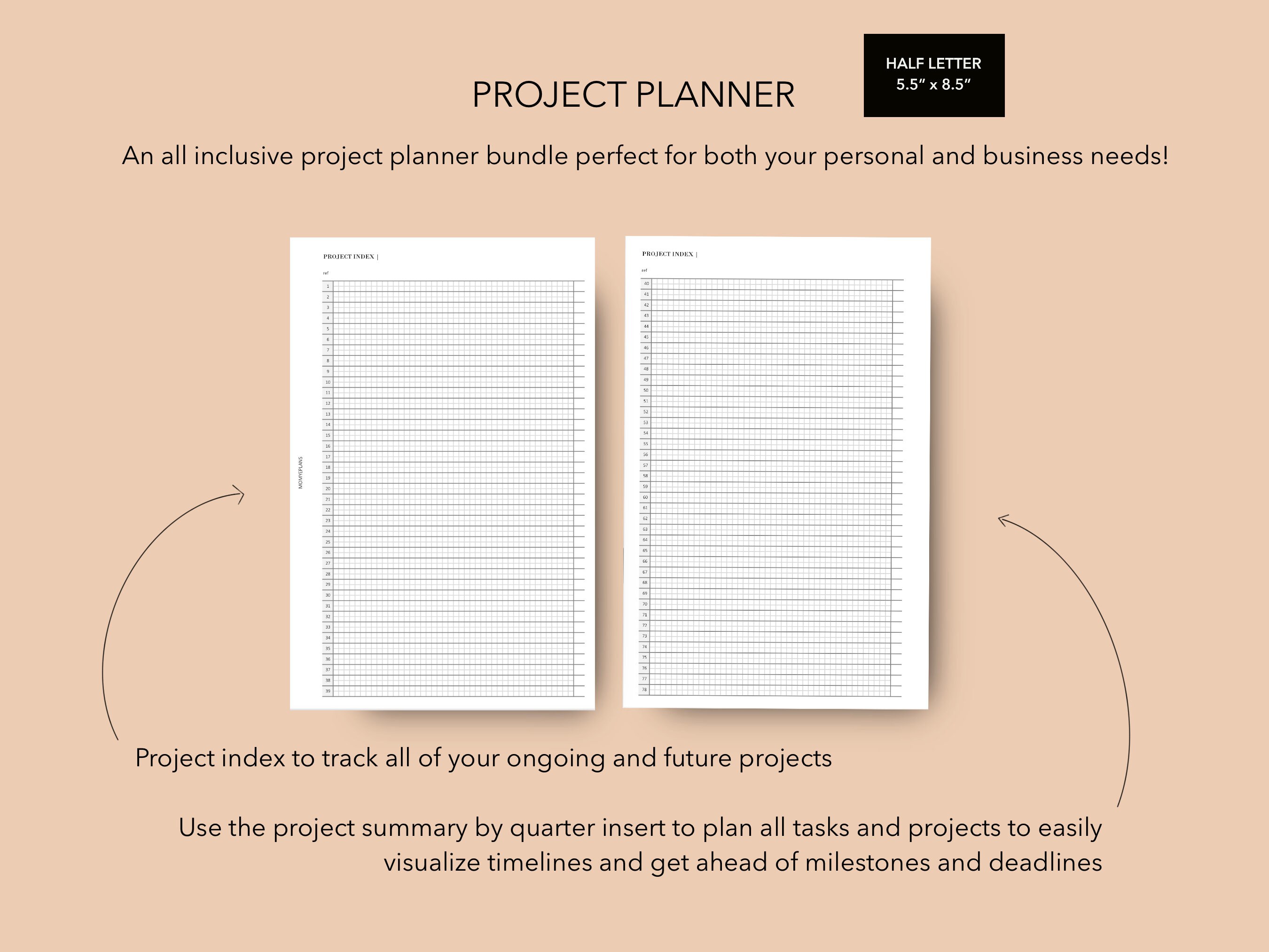 Half Letter Project Planner Bundle, Personal or Business Productivity ...