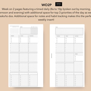 May include: A black and white printable weekly planner with a grid layout. The planner is divided into sections for each day of the week, with space for notes, tasks, and habit tracking. The planner is designed for use with a personal size planner.