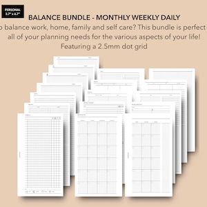 Personal Rings Balance Bundle Monthly Weekly Daily printable inserts, home and work planner, Filofax personal refill, inbox errand list