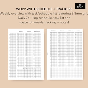 B6 Weekly with Schedule and Tracker 2.5mm Grid, B6 WO2P, B6 Weekly Planner Insert, Printable B6 Weekly Inserts PDF