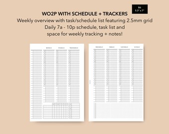 B6 Weekly with Schedule and Tracker 2.5mm Grid, B6 WO2P, B6 Weekly Planner Insert, Printable B6 Weekly Inserts PDF