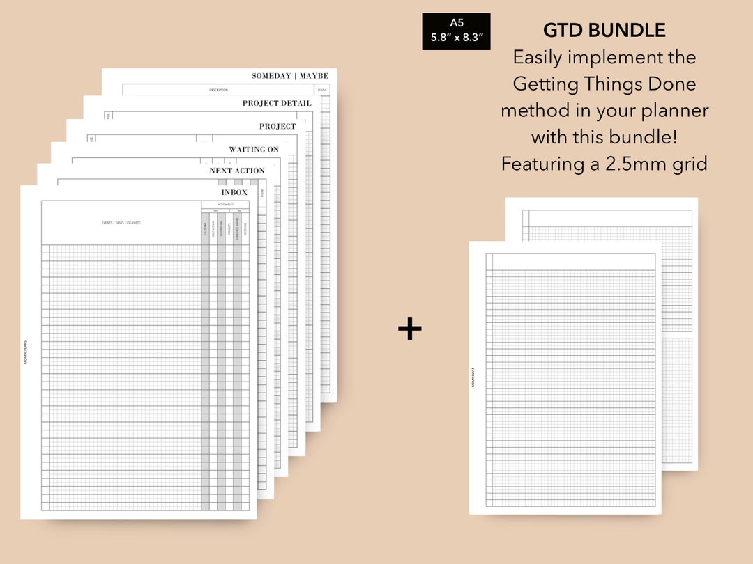A5 Getting Things Done Printable Planner Inserts, GTD Method Insert ...