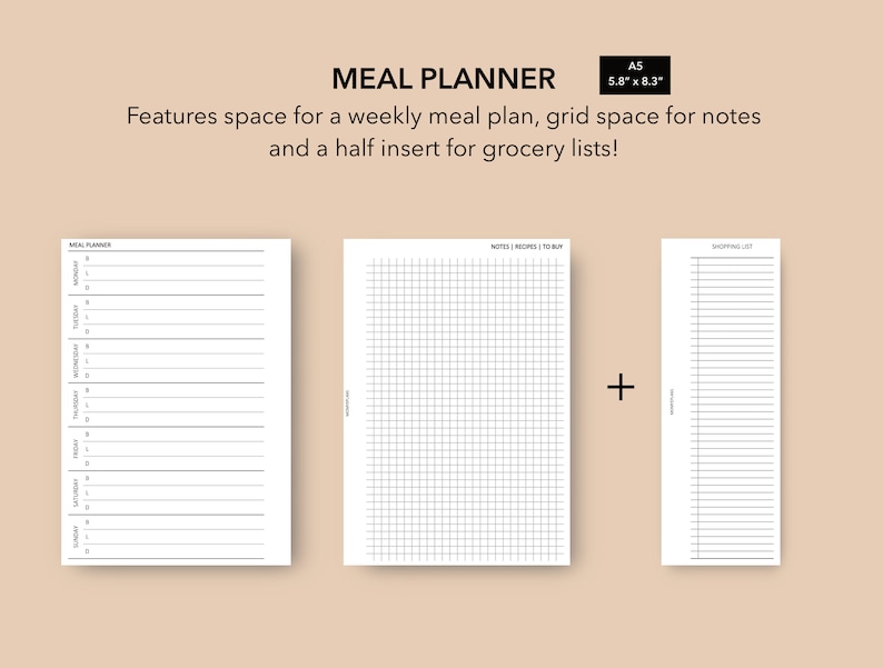 A5 Meal Planner Insert With Shopping List Meal Planning Etsy