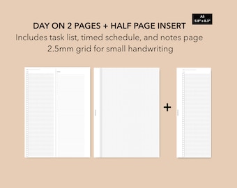 A5 Size Day on 2 Page Insert Small Grid Daily Insert, Half Page To Do List Insert, Filofax A5 Size Daily Planner Refill, LV GM Agenda Daily