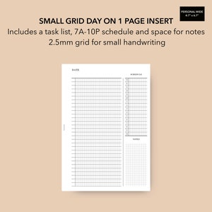 Personal Wide Daily Insert 2.5mm Grid, Printable Daily Planner Pages, Personal Wide Size Undated Daily Pages, Personal Wide Rings, PW DO1P