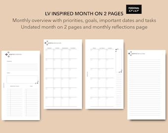 Personal Planner Inserts, Undated Monthly Pages (Digital Download)