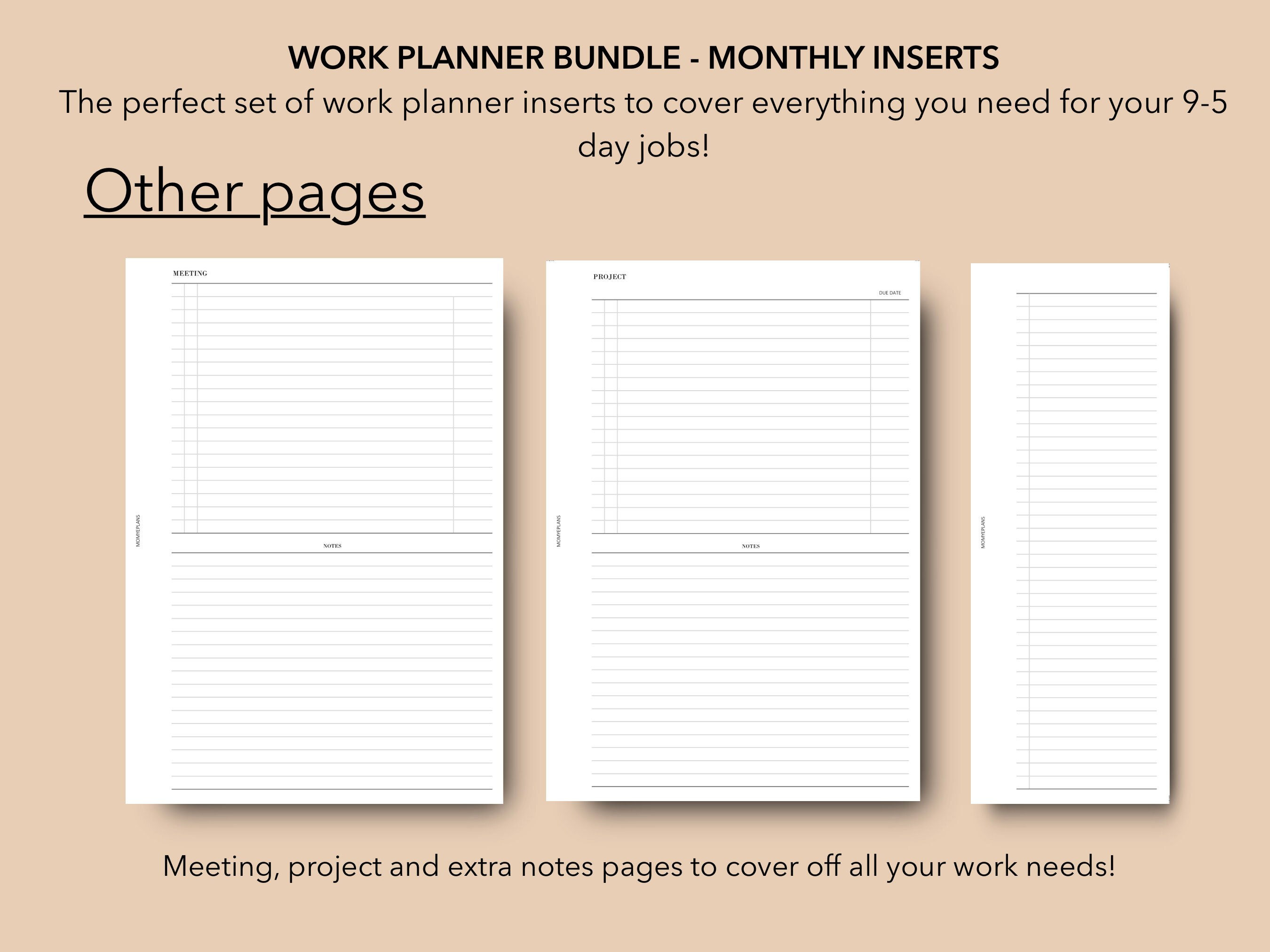 Half Letter Work Planner Inserts Bundle | Productivity Templates ...