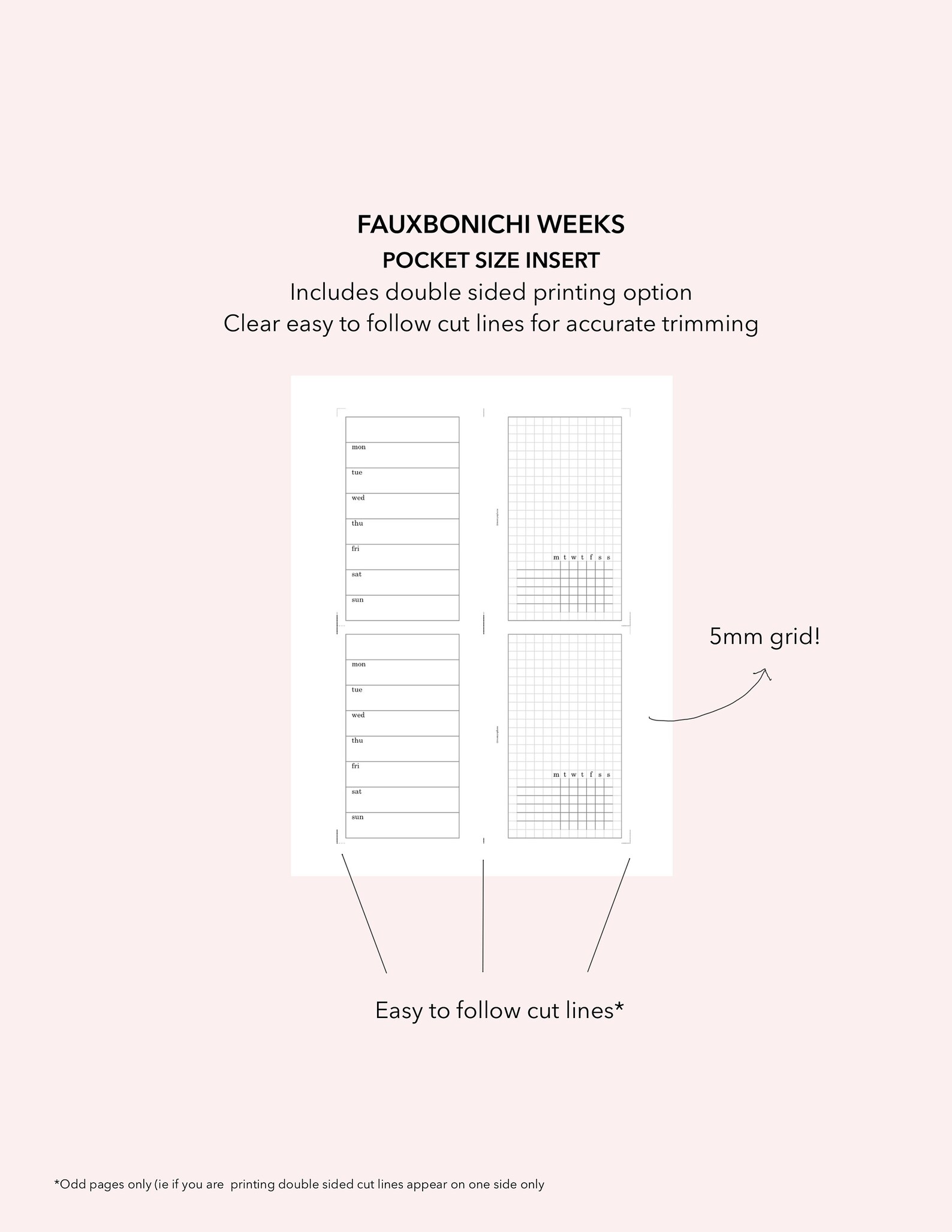 Pocket Size Simple Hobonichi Weeks Printable Insert Simple Style ...