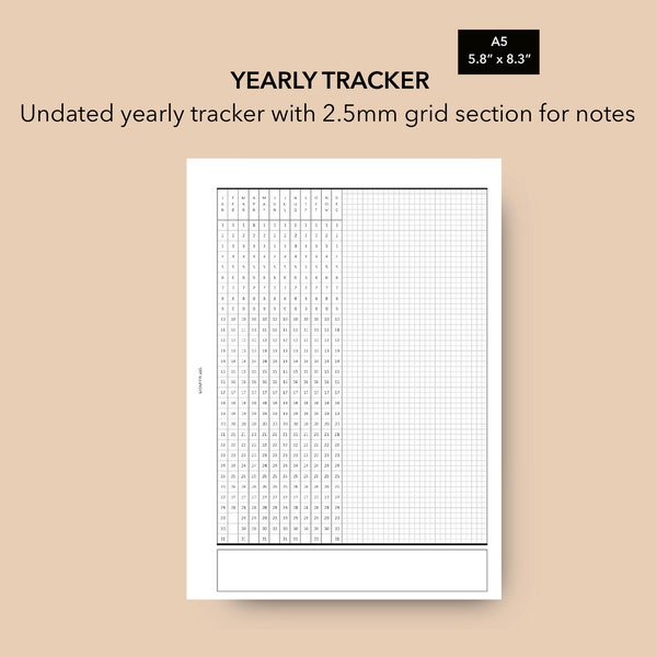 A5 Yearly Tracker, Printable Planner Inserts, Filofax A5 Yearly Tracker, LV GM Agenda Inserts